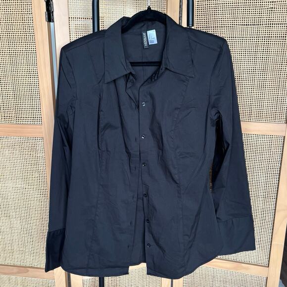 Black tapered waist shirt with shoulder pads H&M size size large - Picture 4 of 7